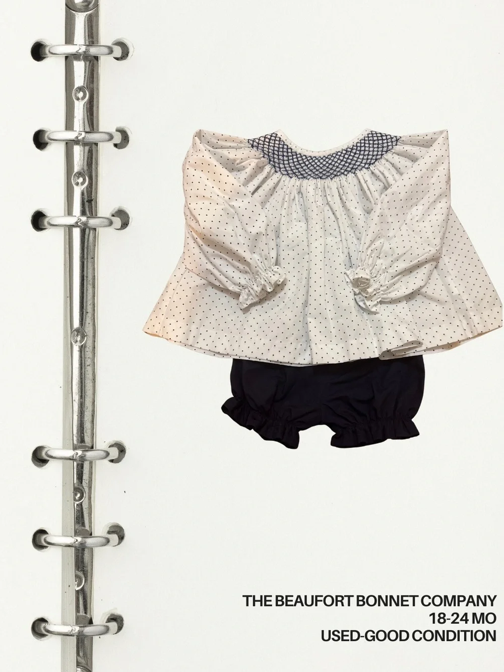 The Beaufort Bonnet Company White with Navy Dot Smocked Top & Navy Bubble Shorts
